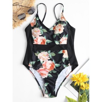 Cami Floral One-piece Swimsuit - Black