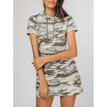 Camouflage Hooded Casual Mini Dress -
