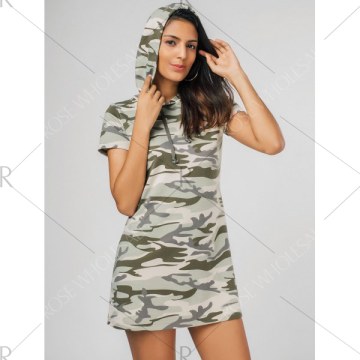 Camouflage Hooded Casual Mini Dress -