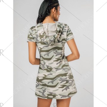 Camouflage Hooded Casual Mini Dress -