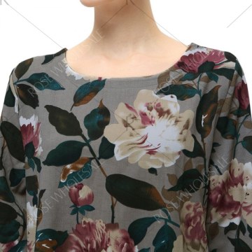 Casual Round Collar Long Sleeve Floral Print Pocket Dress for Women - Geometric Print
