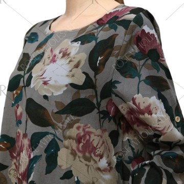 Casual Round Collar Long Sleeve Floral Print Pocket Dress for Women - Geometric Print