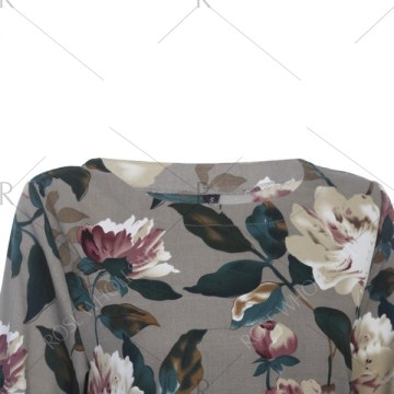 Casual Round Collar Long Sleeve Floral Print Pocket Dress for Women - Geometric Print