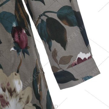 Casual Round Collar Long Sleeve Floral Print Pocket Dress for Women - Geometric Print