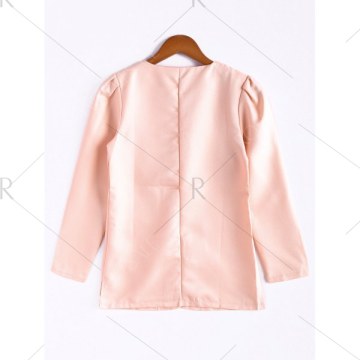 Casual Style Scoop Neck Candy Color Puff Sleeve Cotton Women's Coat - Pink One