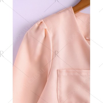 Casual Style Scoop Neck Candy Color Puff Sleeve Cotton Women's Coat - Pink One