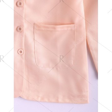 Casual Style Scoop Neck Candy Color Puff Sleeve Cotton Women's Coat - Pink One