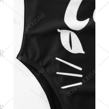 Cat Face High Cut wimwear - Black