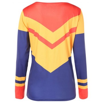 Chevron Pattern Color Block Full Sleeve T-shirt - Golden Brown