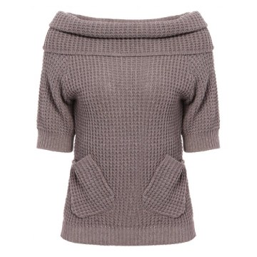 Chic 3/4 Sleeve Pure Color Pocket Design Women's Sweater - Khaki