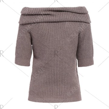 Chic 3/4 Sleeve Pure Color Pocket Design Women's Sweater - Khaki