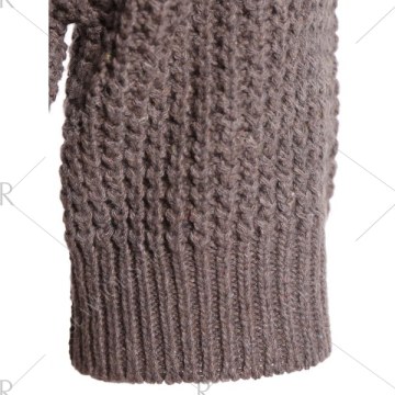 Chic 3/4 Sleeve Pure Color Pocket Design Women's Sweater - Khaki