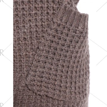 Chic 3/4 Sleeve Pure Color Pocket Design Women's Sweater - Khaki