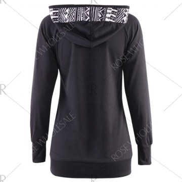 Chic Hooded Long leeve Geometric Print Women's Hoodie - Black