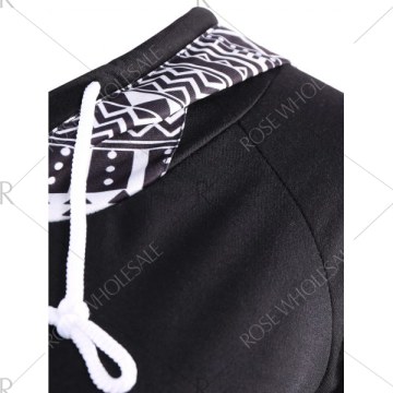 Chic Hooded Long leeve Geometric Print Women's Hoodie - Black