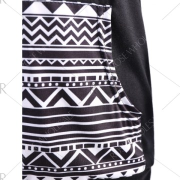 Chic Hooded Long leeve Geometric Print Women's Hoodie - Black