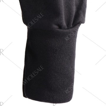 Chic Hooded Long leeve Geometric Print Women's Hoodie - Black