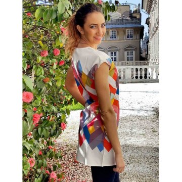 Chic Scoop Collar Short Sleeve Geometric Print Women's Dress -