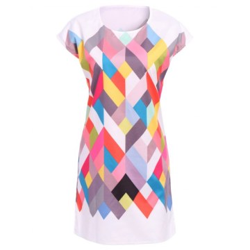 Chic Scoop Collar Short Sleeve Geometric Print Women's Dress -