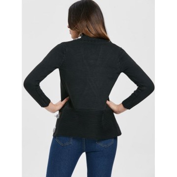 Chic Shawl Collar Long Sleeve Button Design Women's Sweater - Black