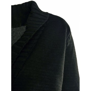 Chic Shawl Collar Long Sleeve Button Design Women's Sweater - Black