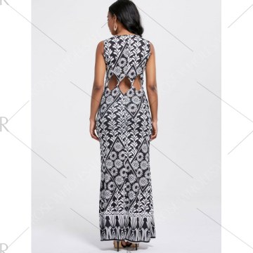 Chic Women's Cut Out Sleeveless Floral Print Dress - White And Black