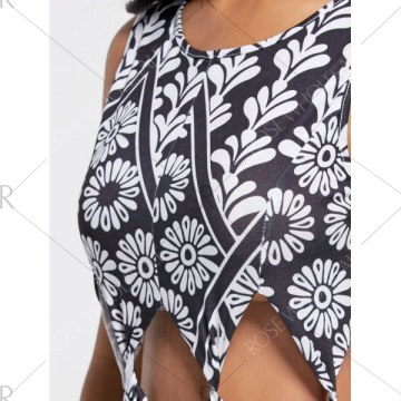 Chic Women's Cut Out Sleeveless Floral Print Dress - White And Black