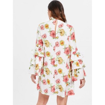 Choker Neck Floral Shift Dress - White