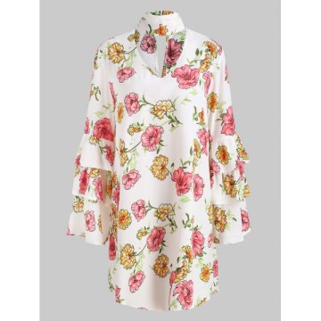 Choker Neck Floral Shift Dress - White