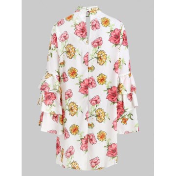 Choker Neck Floral Shift Dress - White