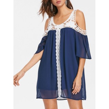 Cold houlder Crochet hift Dress - Denim Dark Blue