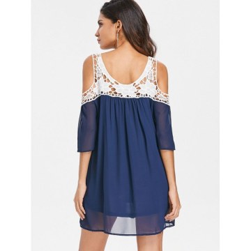Cold houlder Crochet hift Dress - Denim Dark Blue
