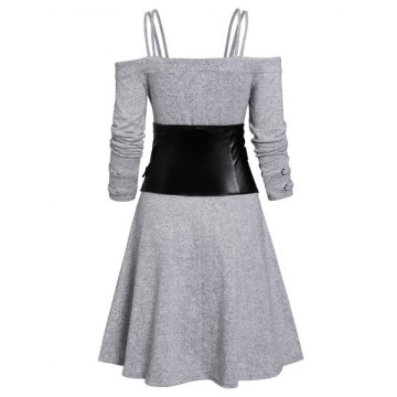 Cold Shoulder Dress And Corset Belt - Light Gray