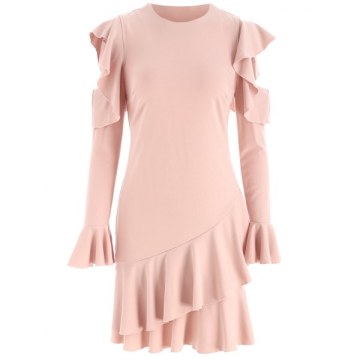 Cold Shoulder Flounced Mini Dress - Pink
