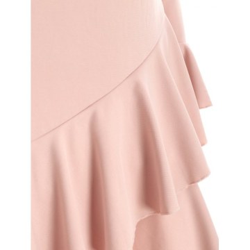 Cold Shoulder Flounced Mini Dress - Pink