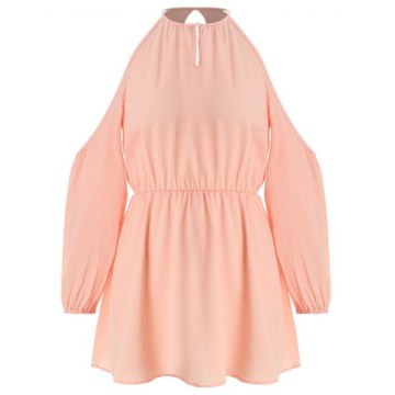 Cold Shoulder Hollow Out Long Sleeve Club Dress - Pink