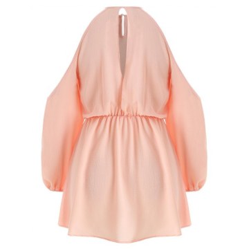Cold Shoulder Hollow Out Long Sleeve Club Dress - Pink