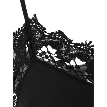 Cold Shoulder Lace Insert Wide Leg Jumpsuit - Black