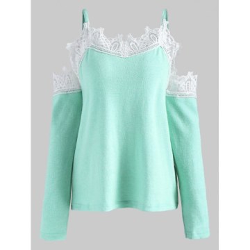 Cold houlder Lace Panel weater - Light Aquamarine