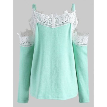 Cold houlder Lace Panel weater - Light Aquamarine