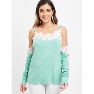 Cold houlder Lace Panel weater - Light Aquamarine