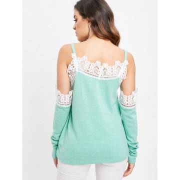 Cold houlder Lace Panel weater - Light Aquamarine