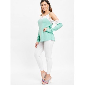 Cold houlder Lace Panel weater - Light Aquamarine