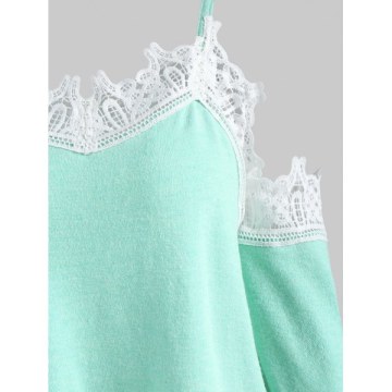Cold houlder Lace Panel weater - Light Aquamarine