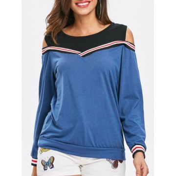 Cold Shoulder Long Sleeve Sweatshirt - Windows Blue