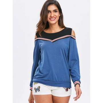 Cold Shoulder Long Sleeve Sweatshirt - Windows Blue
