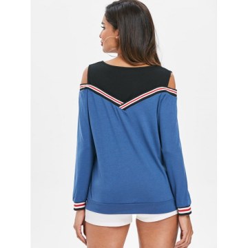 Cold Shoulder Long Sleeve Sweatshirt - Windows Blue