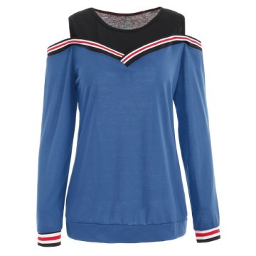 Cold Shoulder Long Sleeve Sweatshirt - Windows Blue