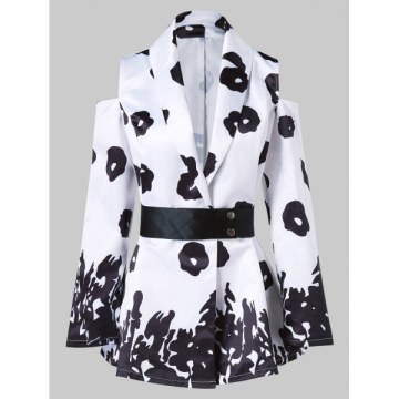 Cold Shoulder Printed Coat - White