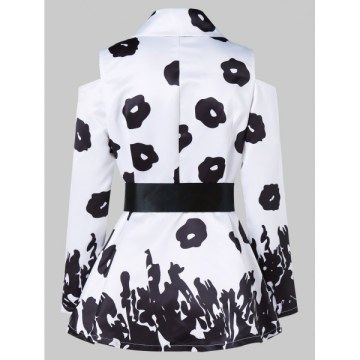 Cold Shoulder Printed Coat - White